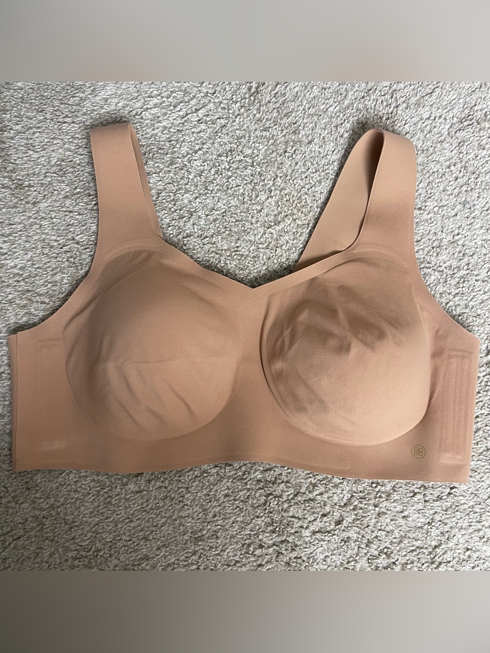 Honeylove V-Neck Wireless Bra Beige Sz 1X Wide Straps Removeable Molded Cups